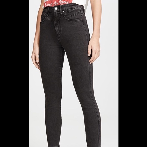 New! GOOD AMERICAN Size 14 black good curve yoke front high waist skinny jeans